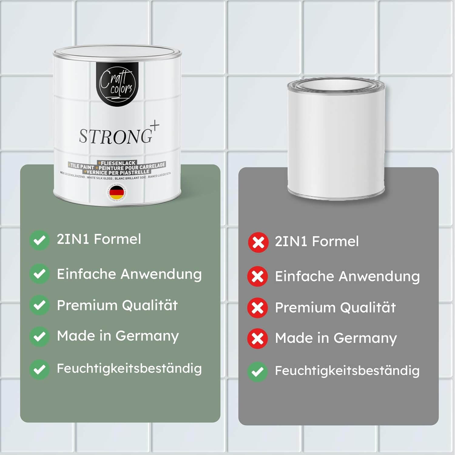 Fliesenlack 2IN1 Grundierung und Lackierung in einem Schritt, weiß seidenglänzend