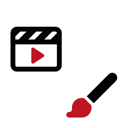 Icon of a video play button with a film clapper, symbolizing multimedia content.