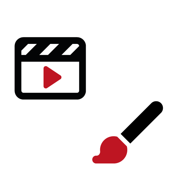 Icon of a video play button with a film clapper, symbolizing multimedia content.
