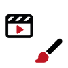Icon of a video play button with a film clapper, symbolizing multimedia content.